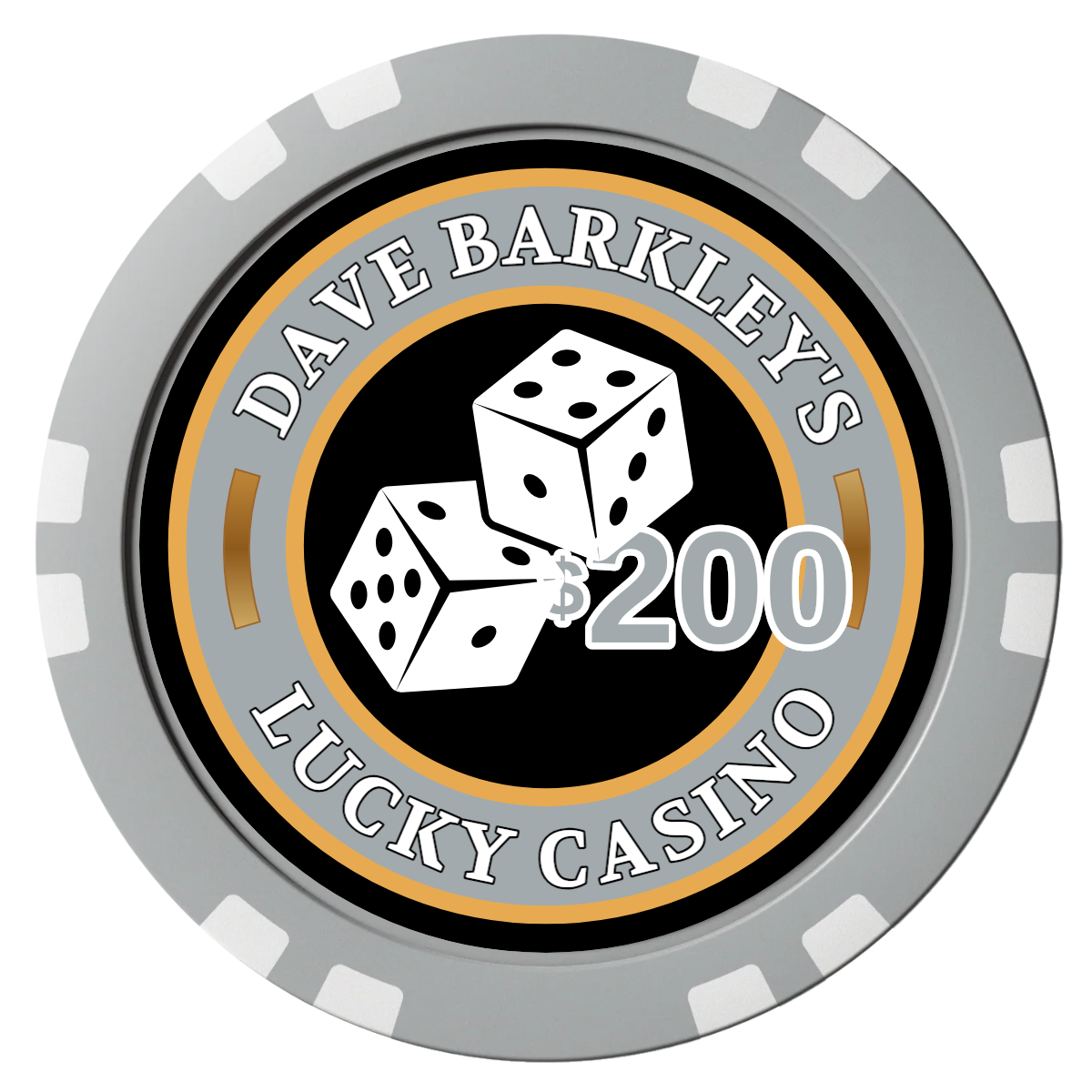 Dave's Lucky Casino Composite Poker Chips - Gray / Double Stripe - Front