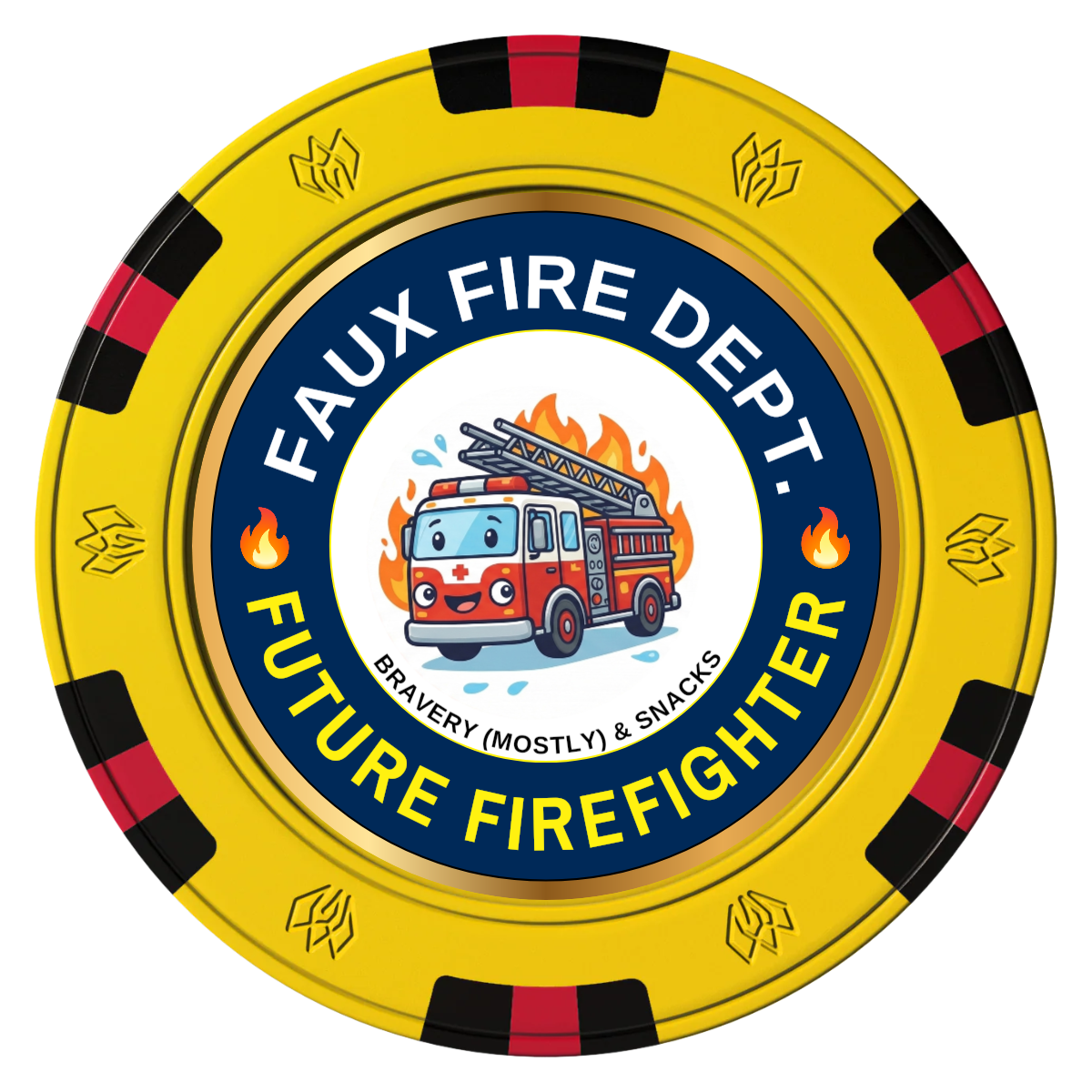 Future Firefighter Clay Poker Chips - Yellow / 6 Spot Gem / 40mm - Front