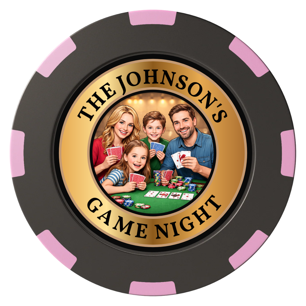 Family Game Night Clay Poker Chips - Black / 8 Spot (2 Tone) / 40mm - Front