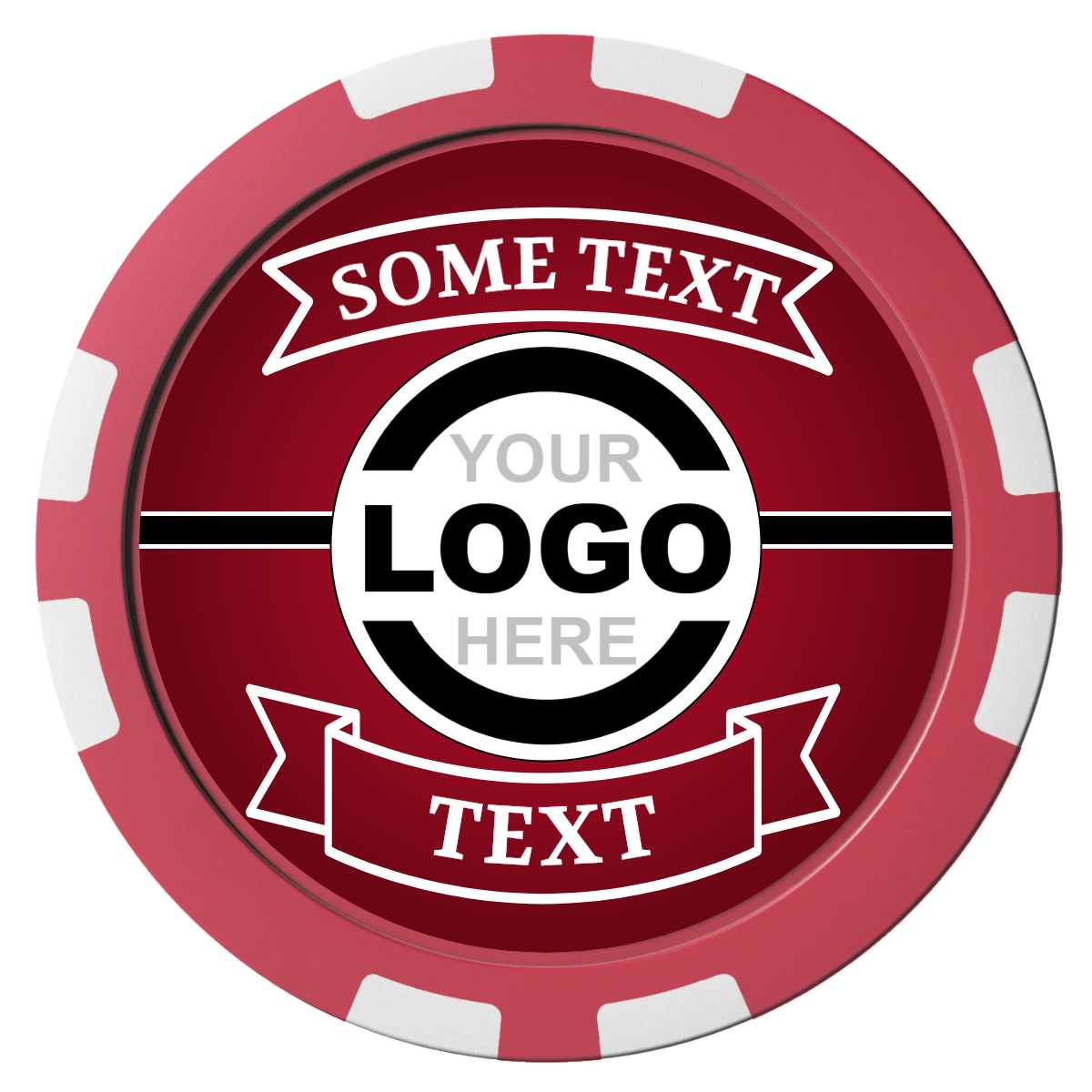 Double Banner Composite Poker Chips - Red / 8 Stripe - Front