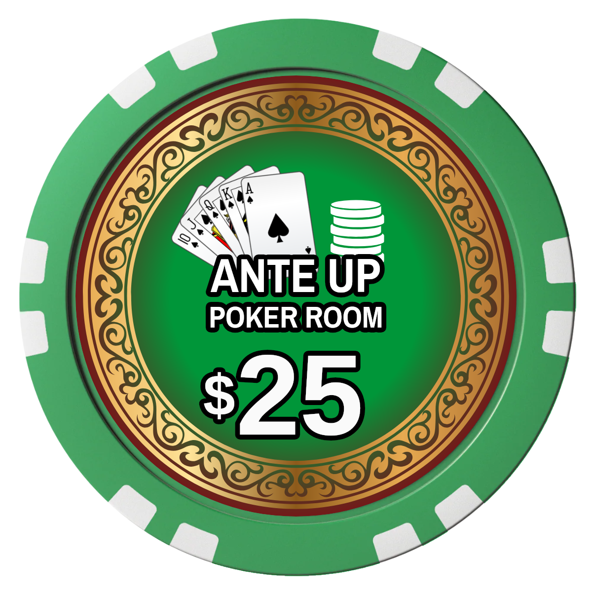 Ante Up Poker Room Composite Poker Chips - Green / Double Stripe - Front