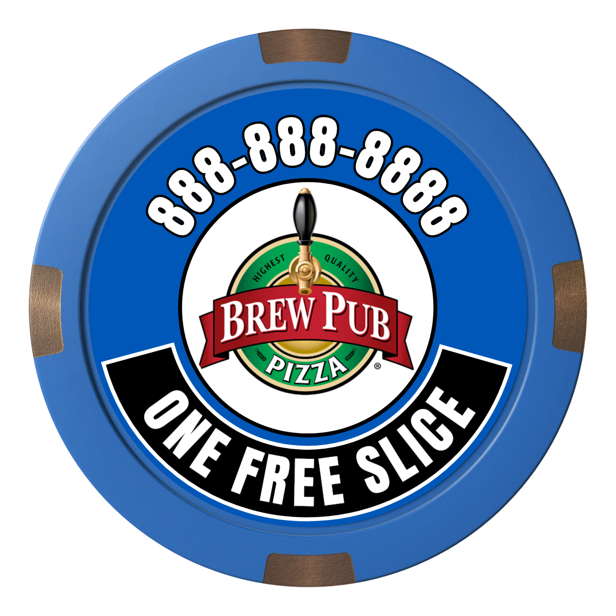 Brew Pub or Pizzeria with Logo Composite & Metal Hybrid Poker Chips - Blue - Front