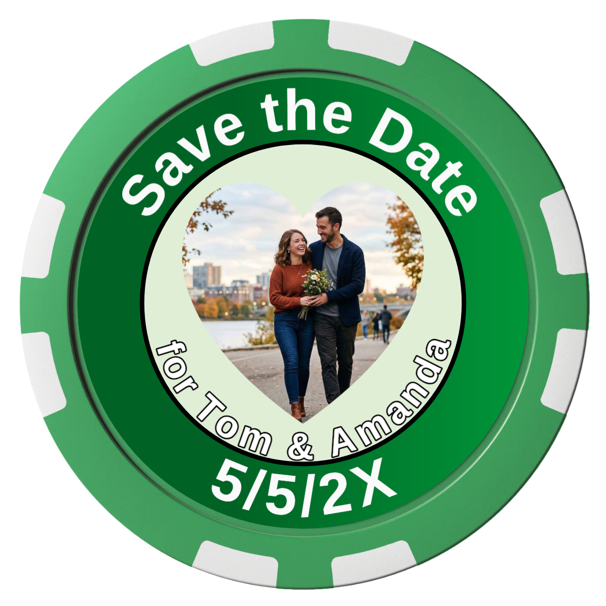Save the Date #01 Composite Poker Chips - Green / 8 Stripe - Front