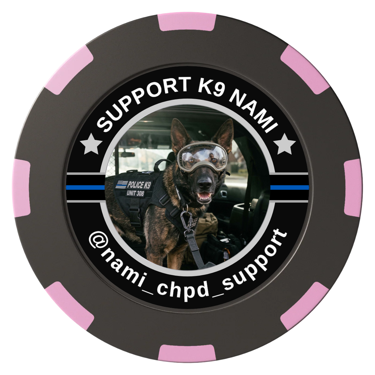 Police Department K9 #02 Clay Poker Chips - Black / 8 Spot (2 Tone) / 40mm - Front