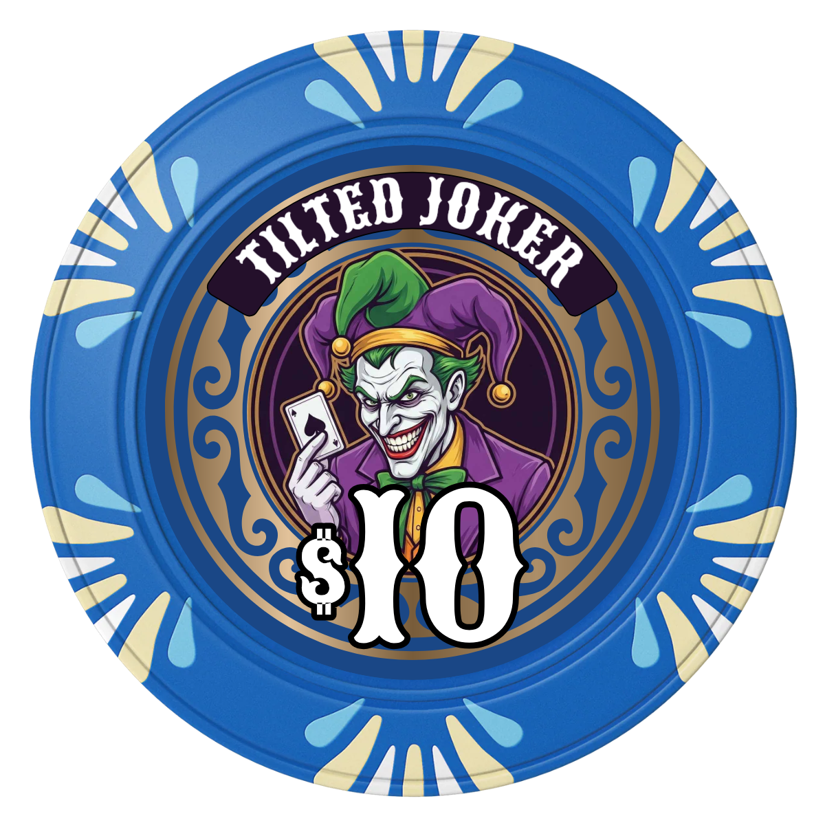 Tilted Joker Clay Poker Chips - Blue / Macau / 40mm - Front