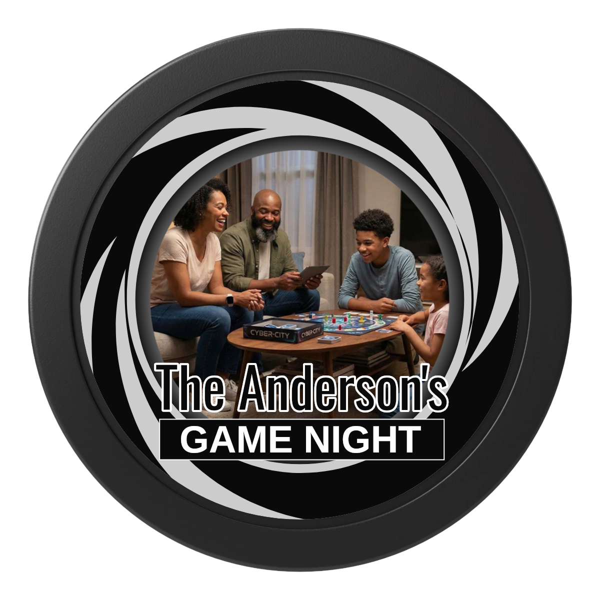 Anderson's Game Night 2" Oversized Poker Chip - Custom Dealer Button & Card Protector - Black - Front