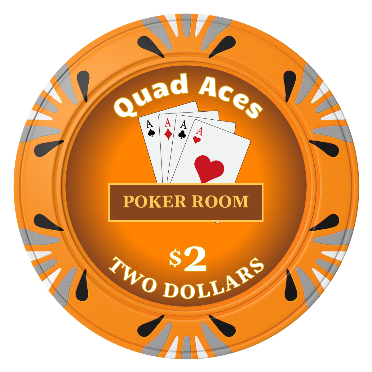 Quad Aces Clay Poker Chips - Orange / Macau / 40mm - Front