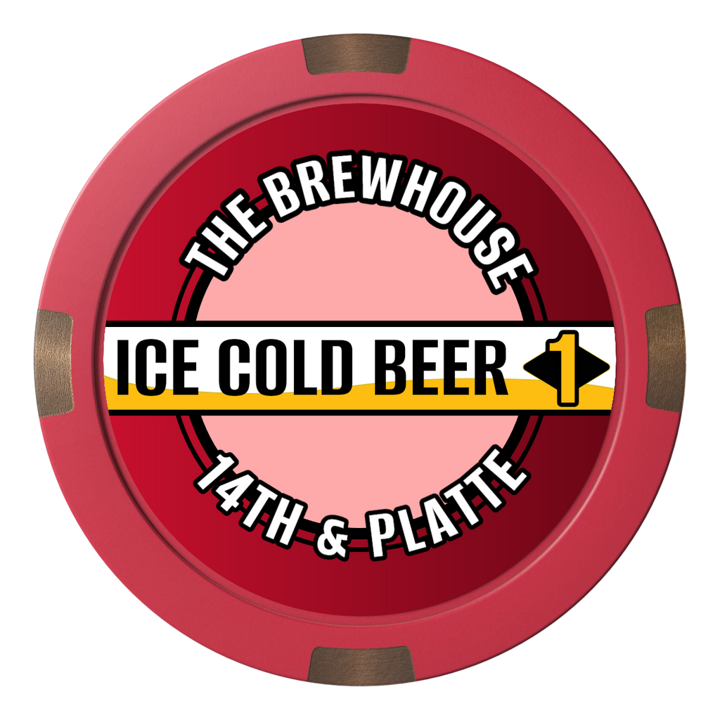 Ice Cold Beer Drink Token Composite & Metal Hybrid Poker Chips - Red - Front