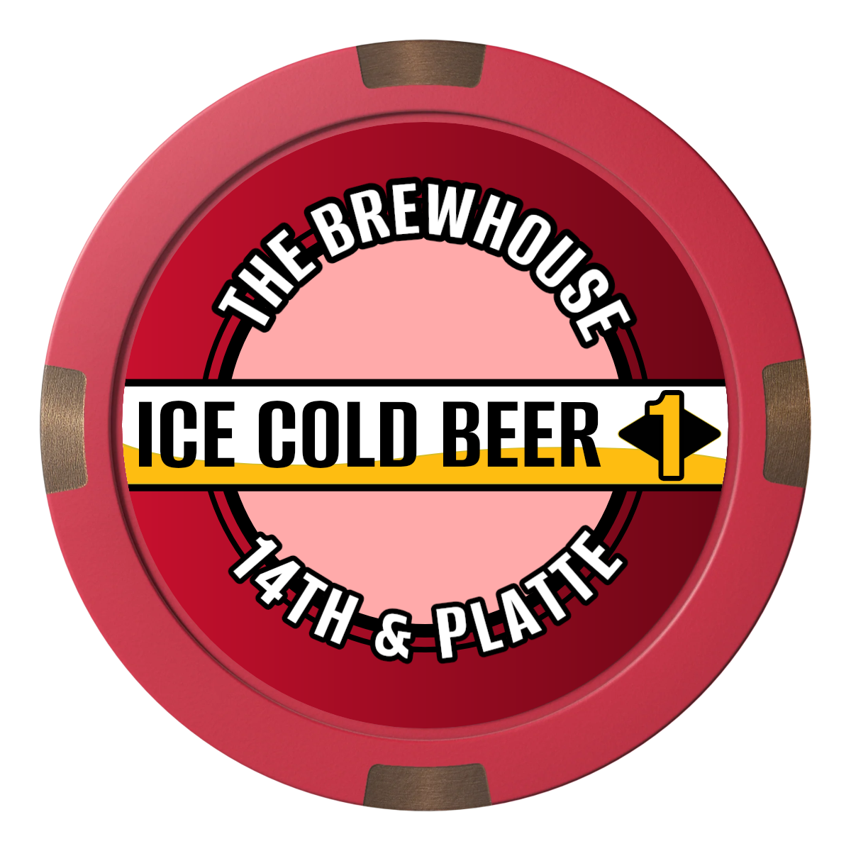 Ice Cold Beer Drink Token Composite & Metal Hybrid Poker Chips - Red - Front