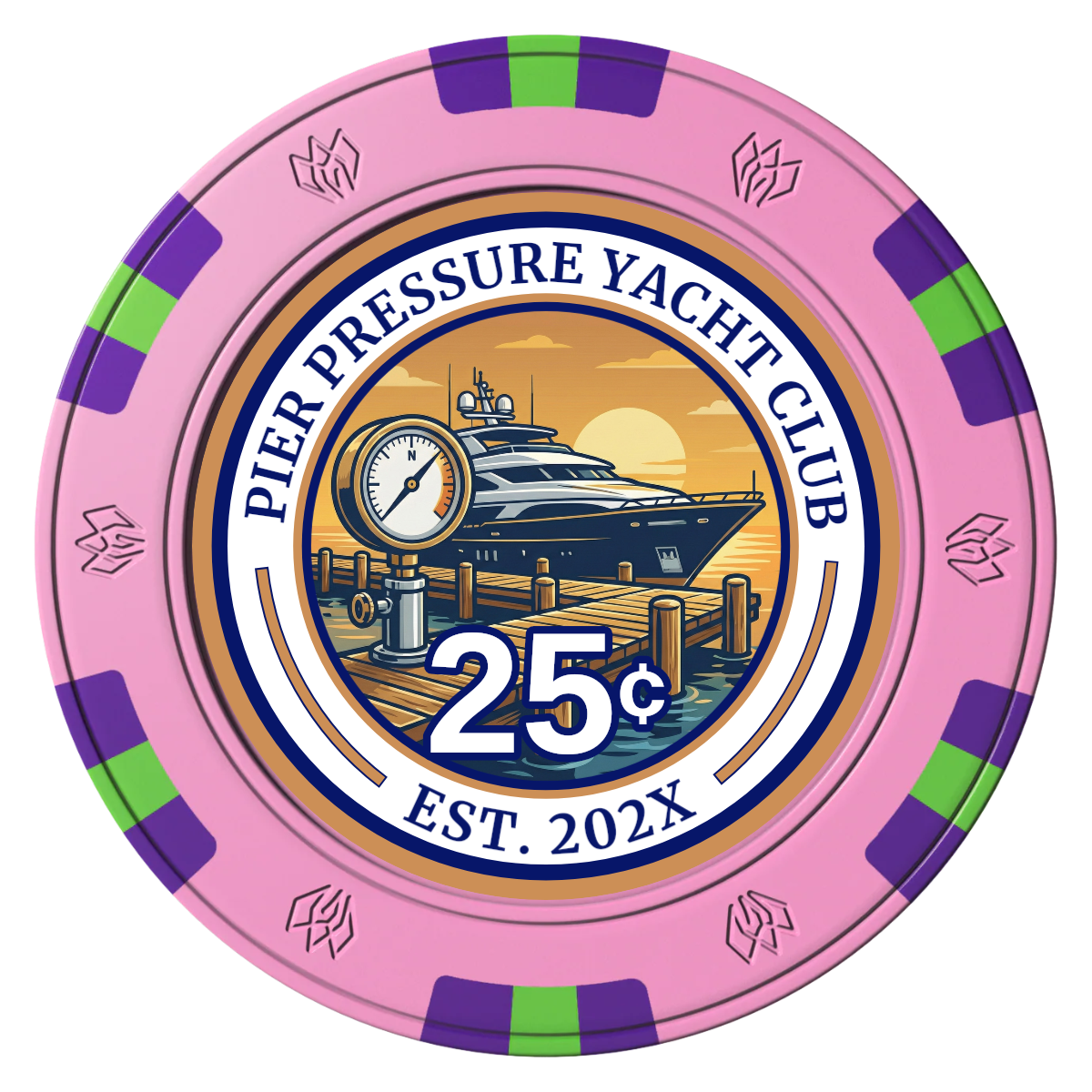 Anchor Down Card Room Clay Poker Chips - Pink / 6 Spot Gem / 40mm - Front