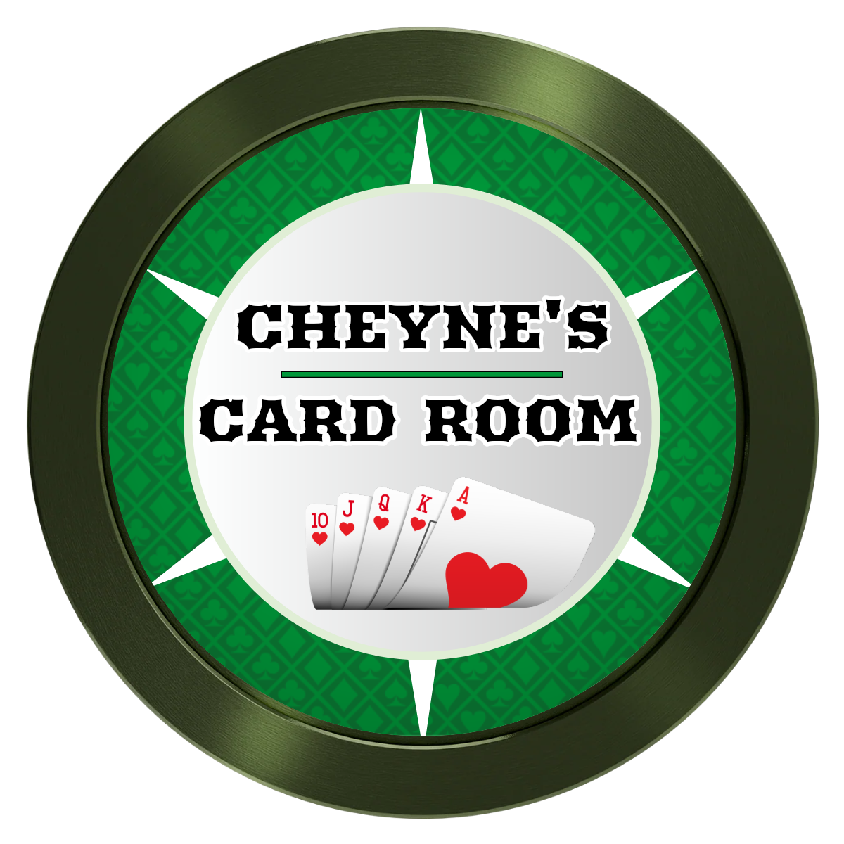 Cheyne's Card Room Aluminum Poker Chips - Green - Front