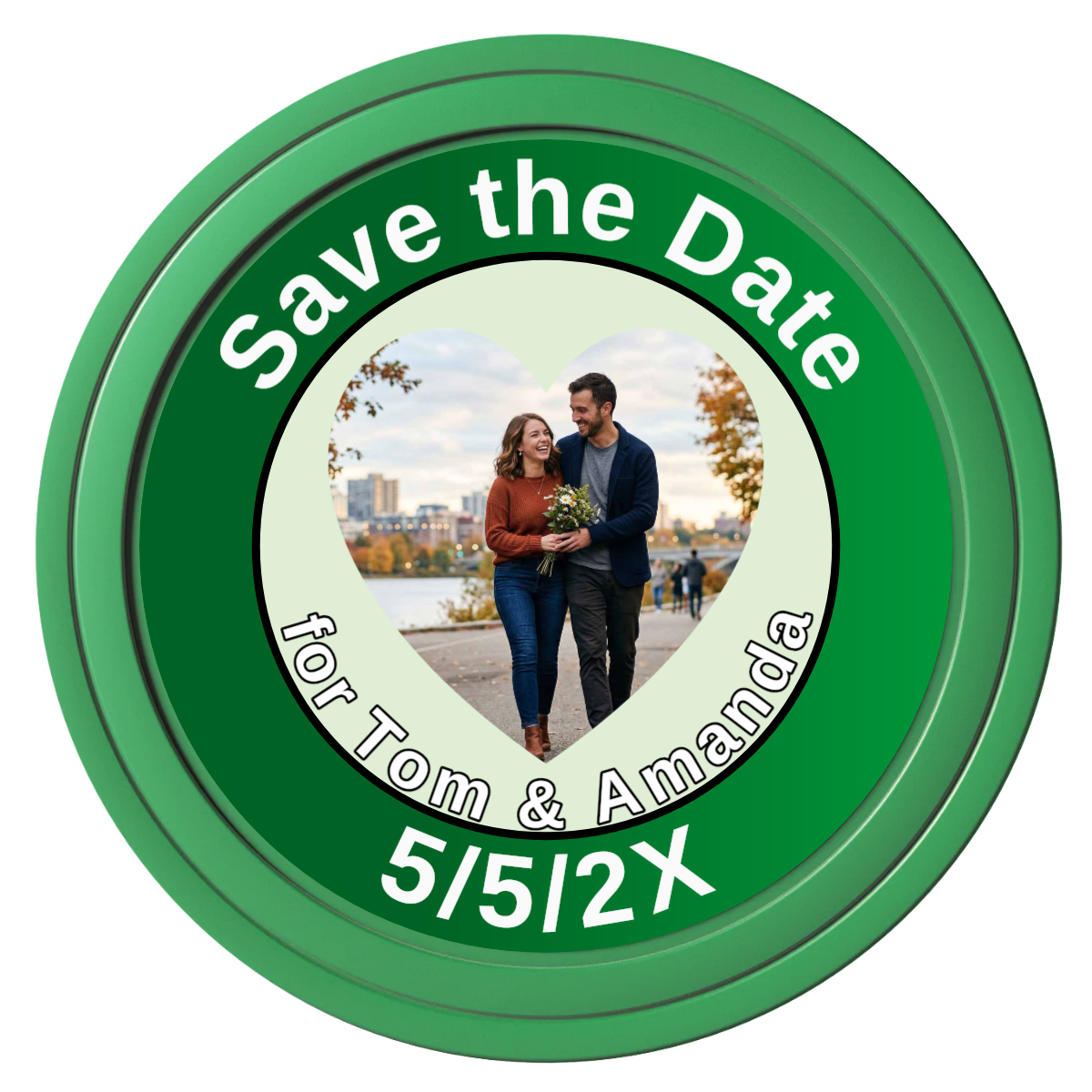Save the Date #01 Composite Poker Chips - Green / Solid - Front