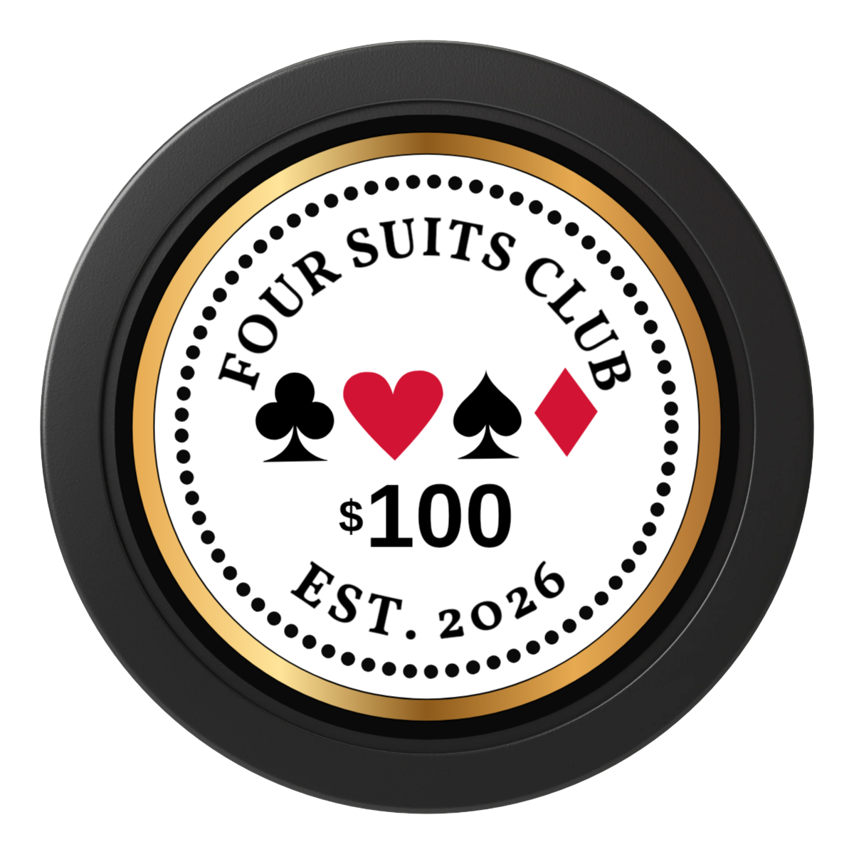 Fours Suits Club 2" Oversized Poker Chips - Black - Front