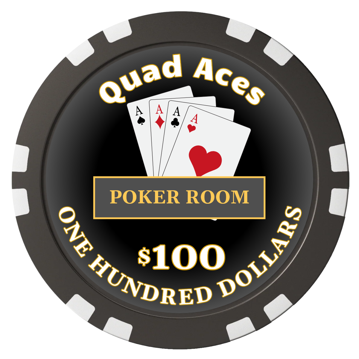 Quad Aces Composite Poker Chips - Black / Double Stripe - Front