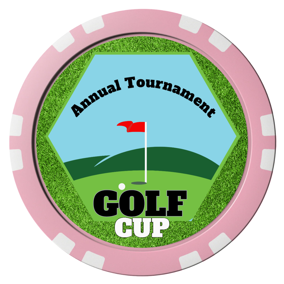 Golf Cup Composite Poker Chips - Pink / Double Stripe - Front