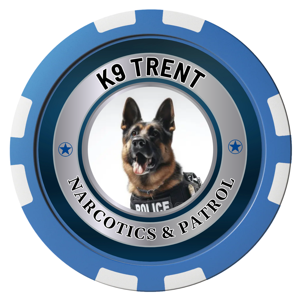 K-9 Trent Composite Poker Chips - Blue / 8 Stripe - Front