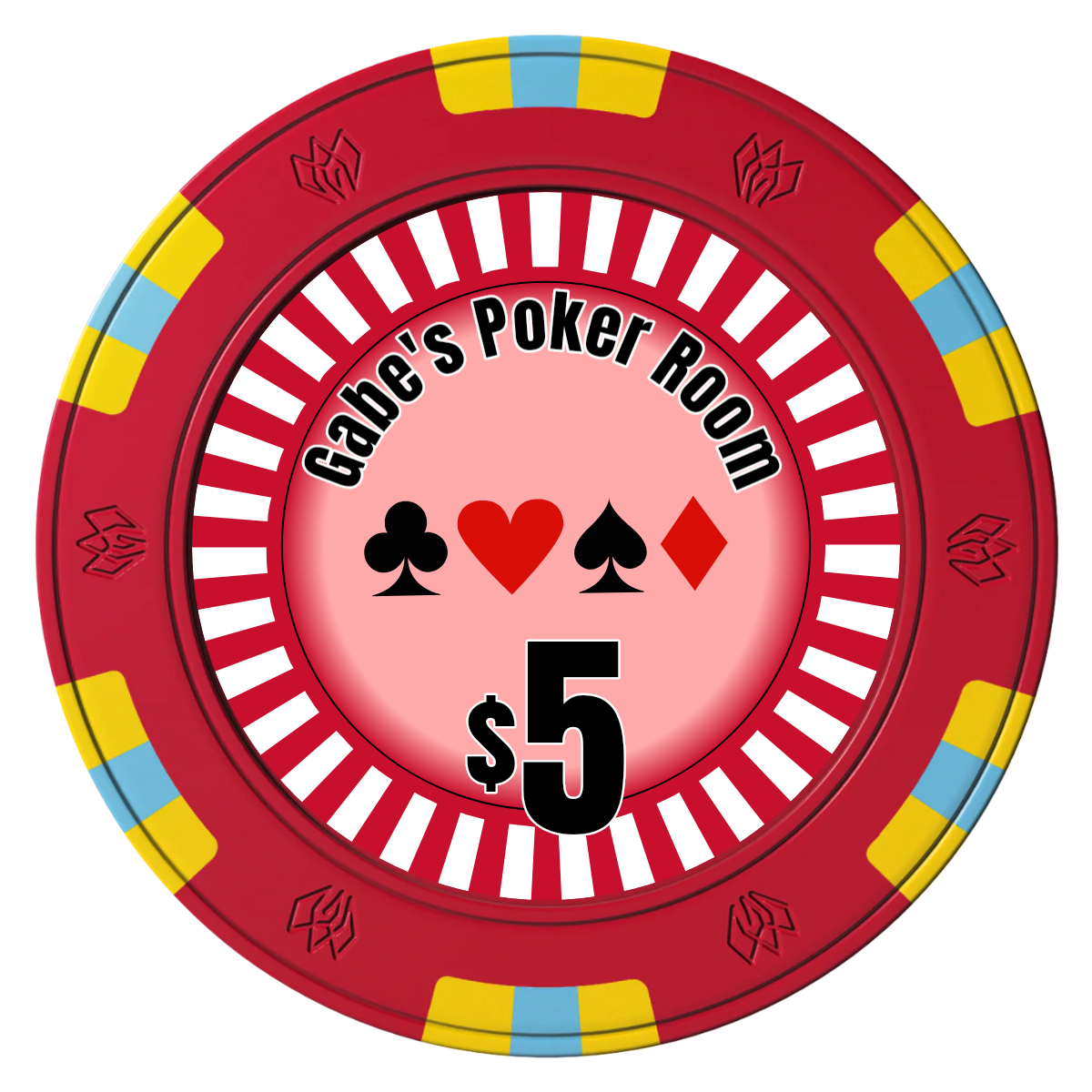 Gabe's Poker Room Clay Poker Chips - Red / 6 Spot Gem / 40mm - Front