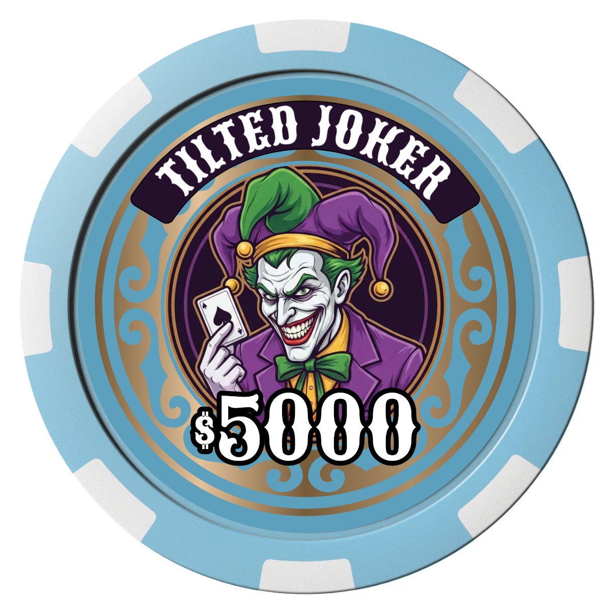 Tilted Joker Composite Poker Chips - Light Blue / 8 Spot - Front