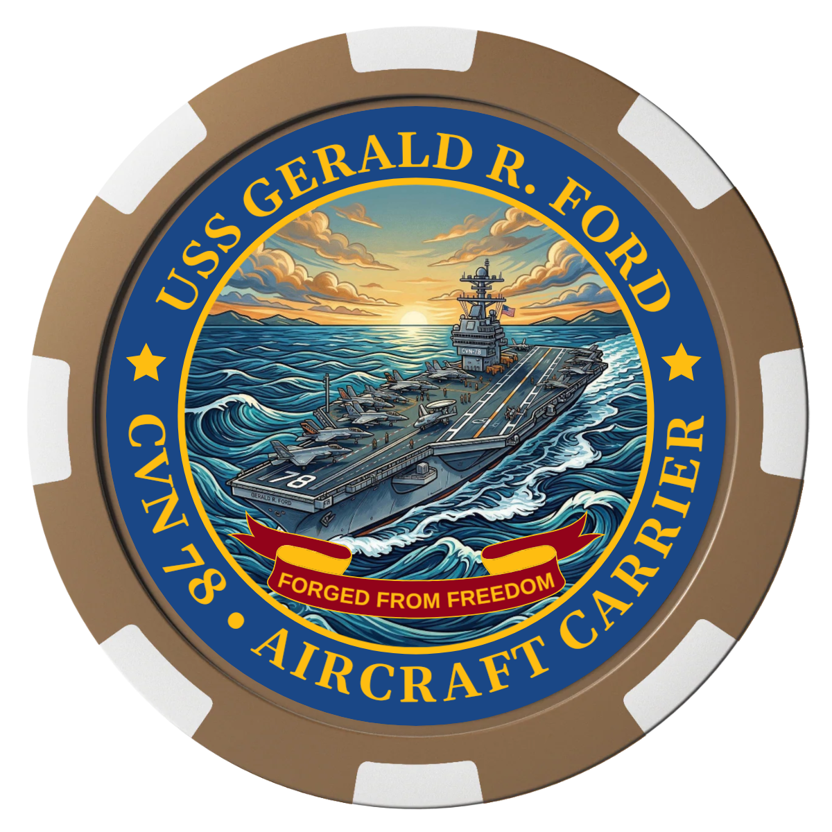 Navy USS Gerald Ford Composite Poker Chips - Brown / 8 Spot - Front
