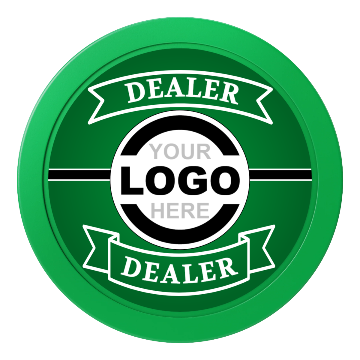 Double Banner 2" Composite Dealer Button - Green - Front