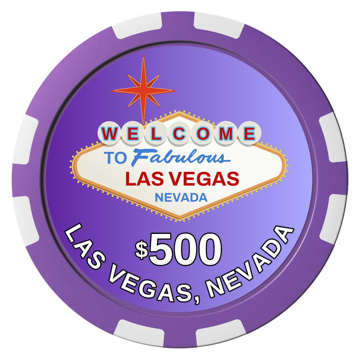 Vegas Sign Composite Poker Chips - Purple / 8 Stripe - Front
