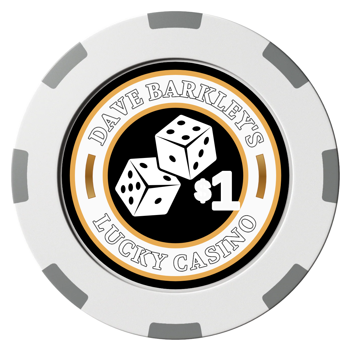 Dave's Lucky Casino Clay Poker Chips - White / 8 Spot (2 Tone) / 40mm - Front