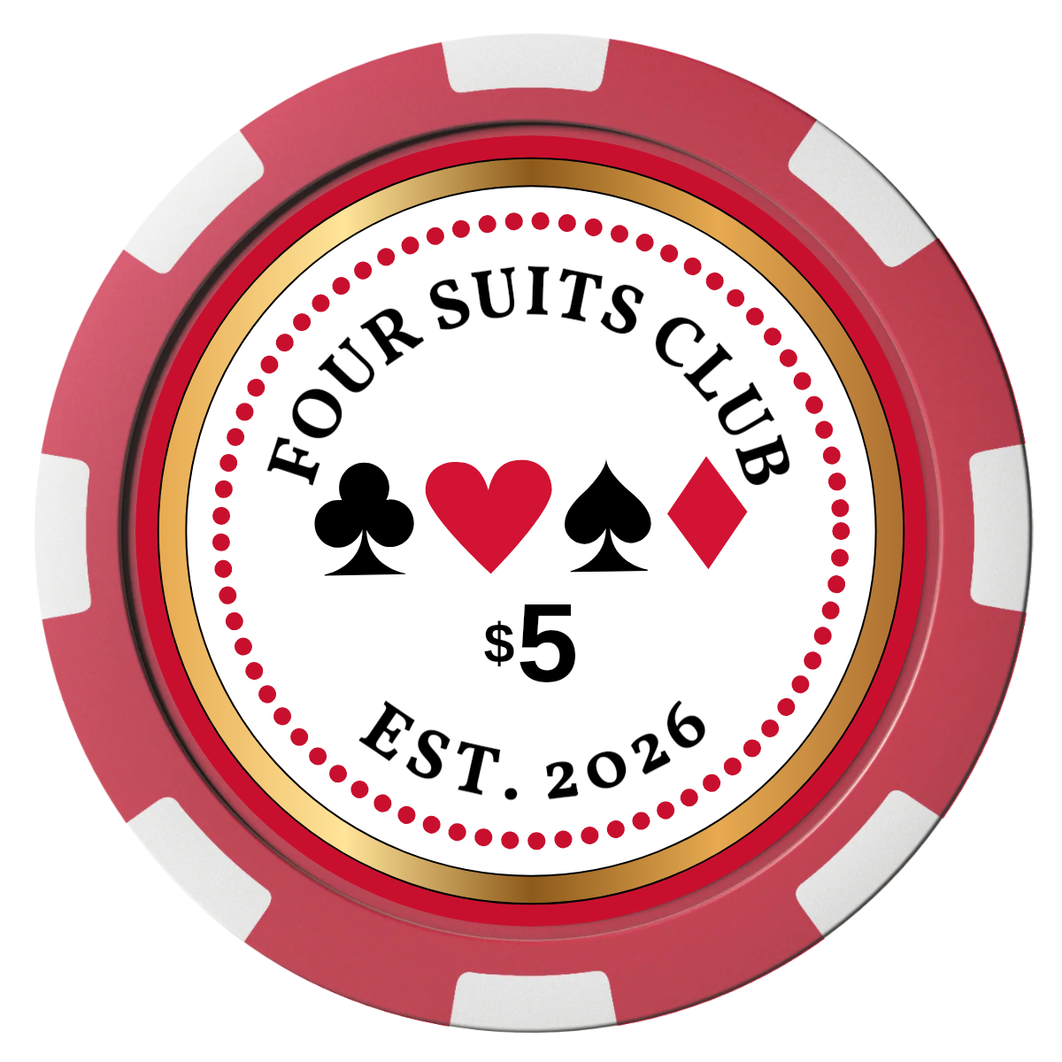Fours Suits Club Composite Poker Chips - Red / 8 Spot - Front