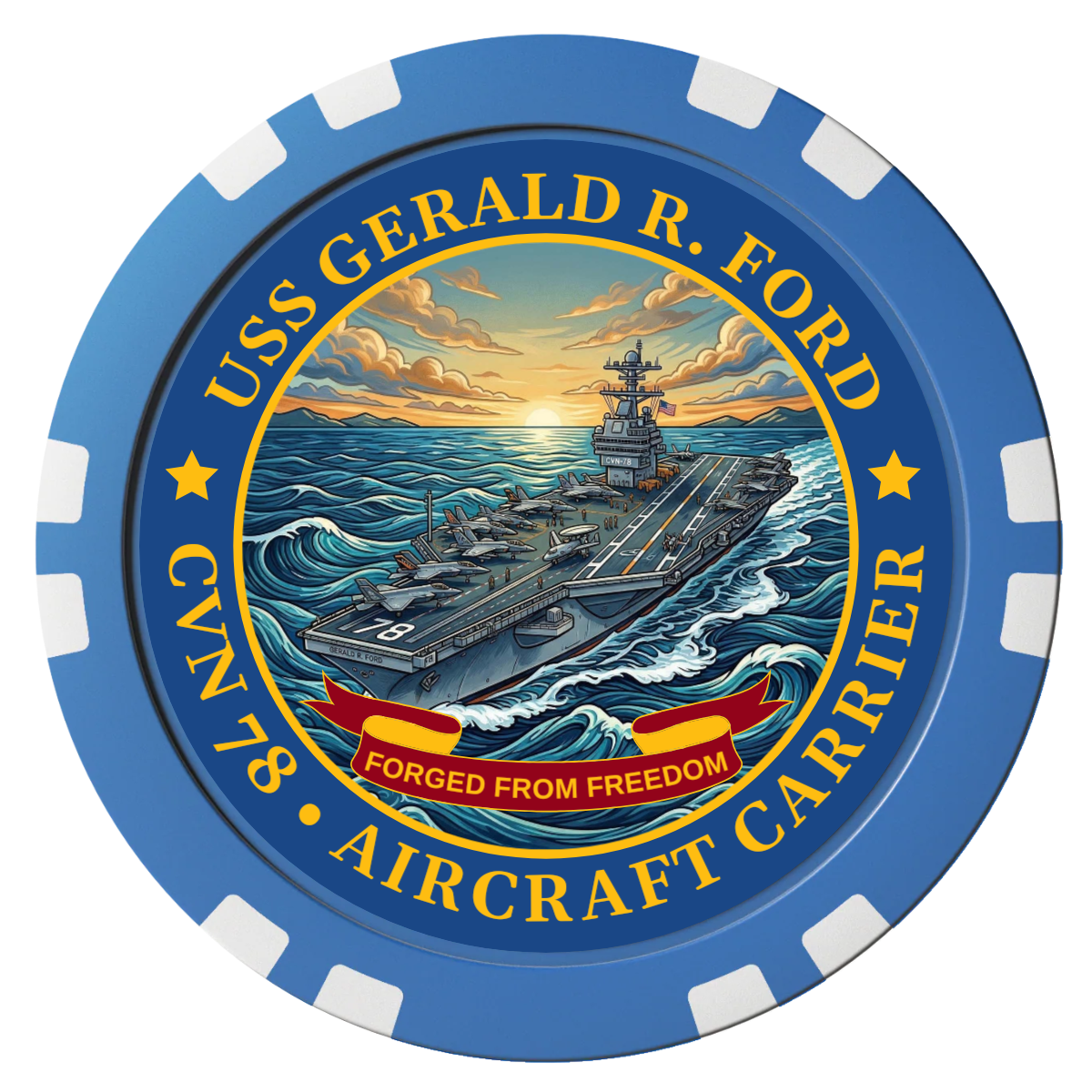 Navy USS Gerald Ford Composite Poker Chips - Blue / Double Stripe - Front
