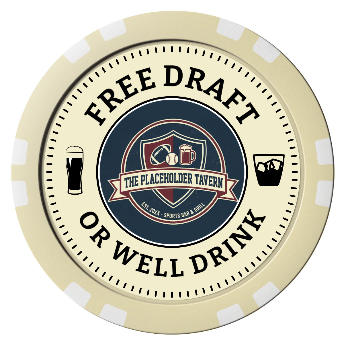 Beer Shop Composite Poker Chips - Ivory / Double Stripe - Front