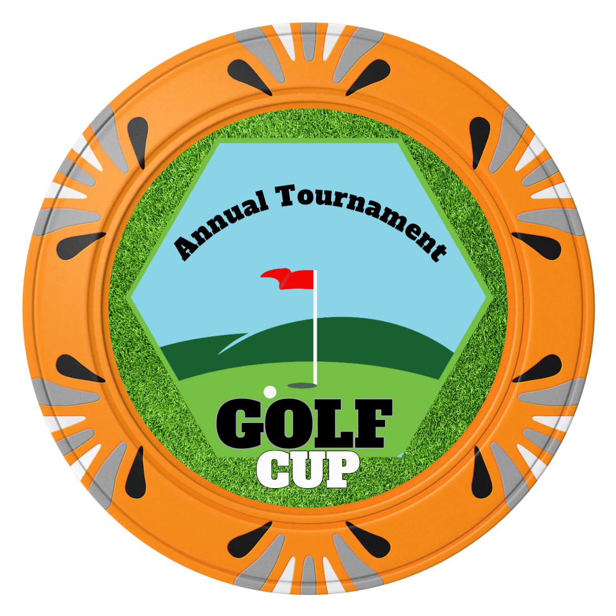 Golf Cup Clay Poker Chips - Orange / Macau / 40mm - Front