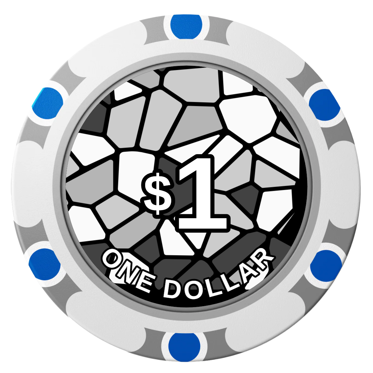 Stained Glass Clay Poker Chips - White / Monte Carlo / 40mm - Front