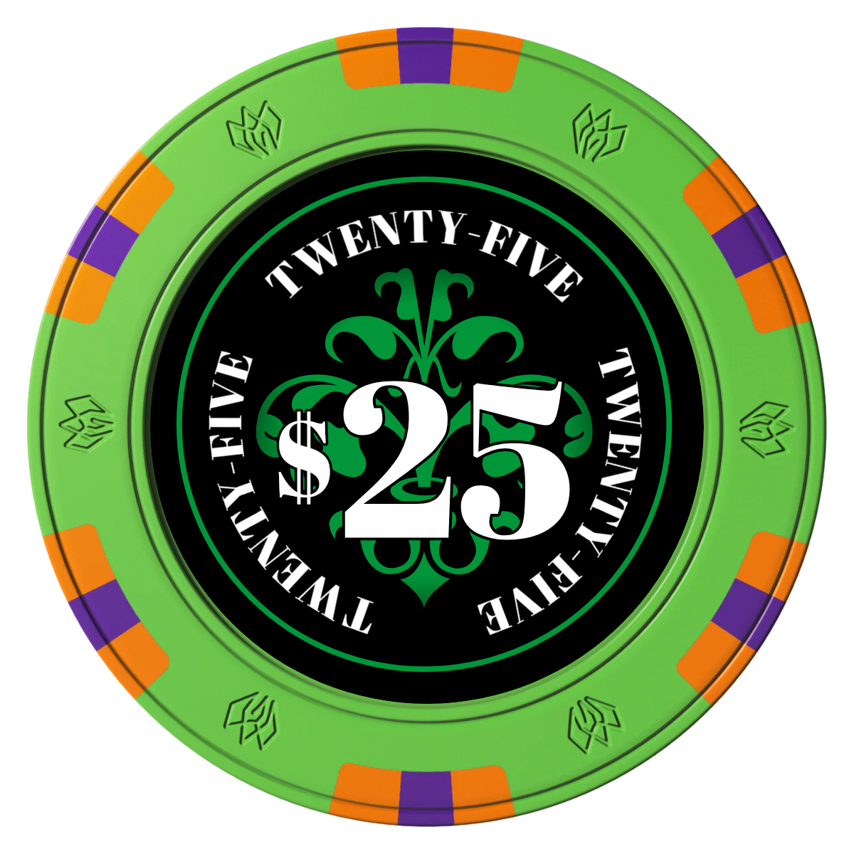 Gothic Revival Clay Poker Chips - Green / 6 Spot Gem / 43mm - Front