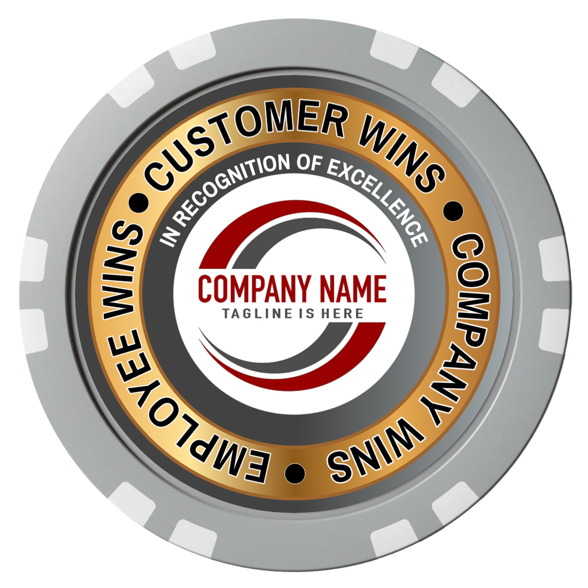 Gold Standard Composite Poker Chips - Gray / Double Stripe - Front