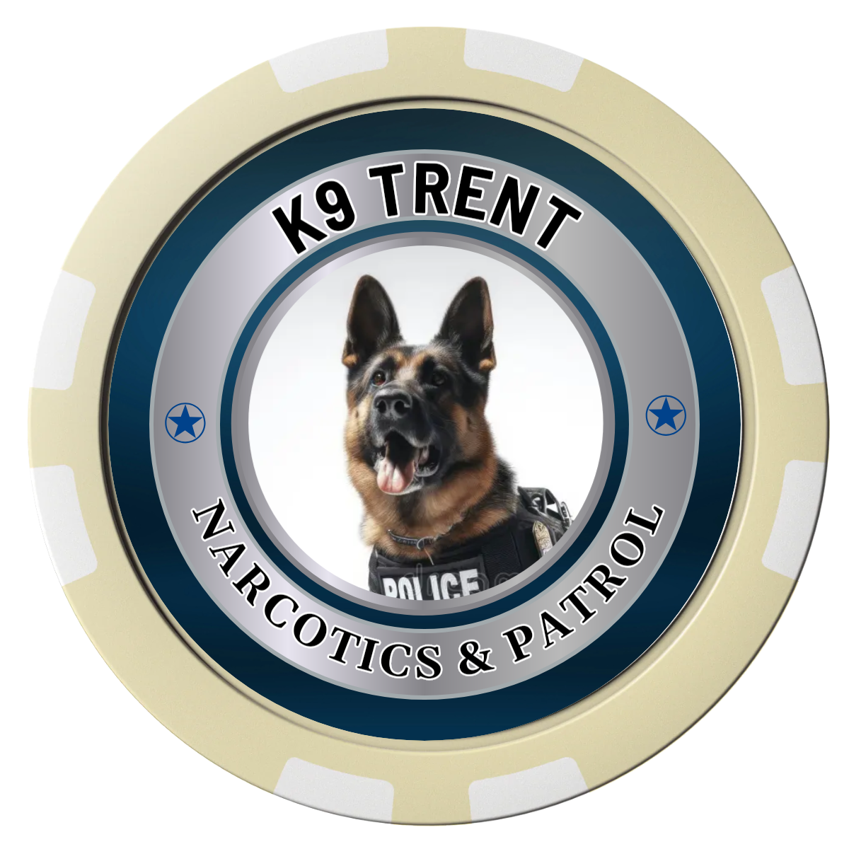 K-9 Trent Composite Poker Chips - Ivory / 8 Stripe - Front