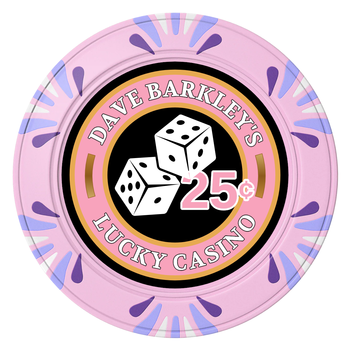 Dave's Lucky Casino Clay Poker Chips - Pink / Macau / 40mm - Front