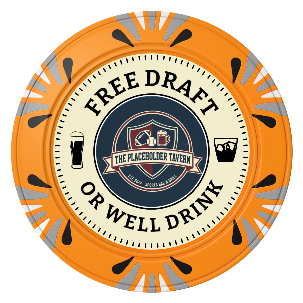 Beer Shop Clay Poker Chips - Orange / Macau / 40mm - Front