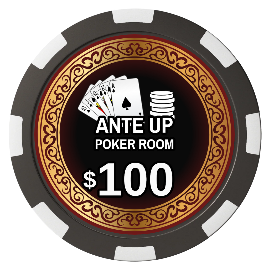 Ante Up Poker Room Magnetic Composite Poker Chips - Black / 8 Spot - Front