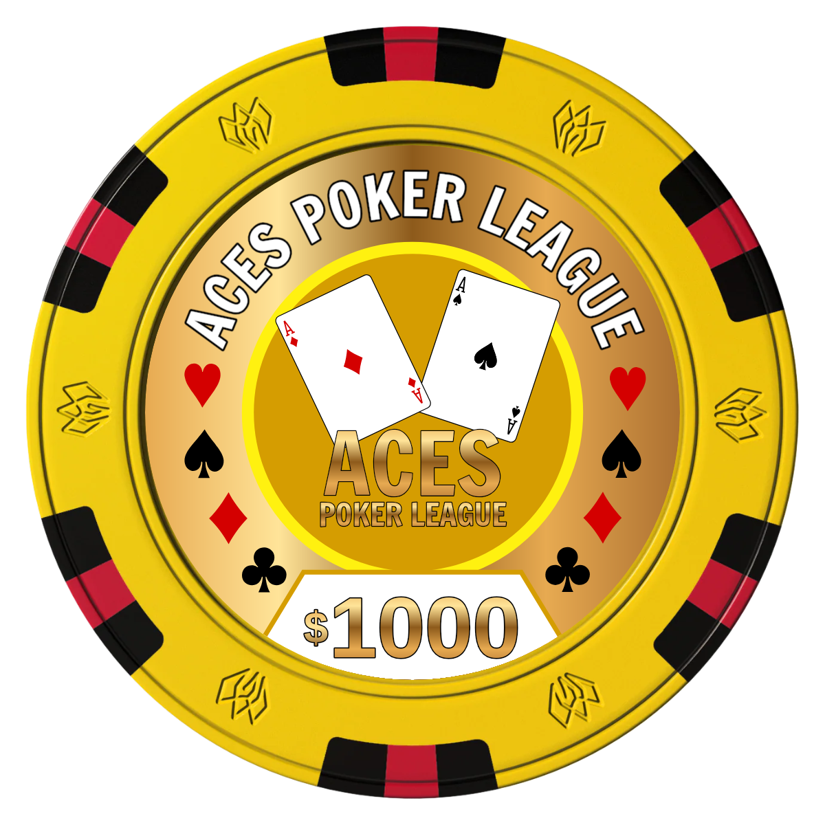 Aces Poker League Clay Poker Chips - Yellow / 6 Spot Gem / 43mm - Front