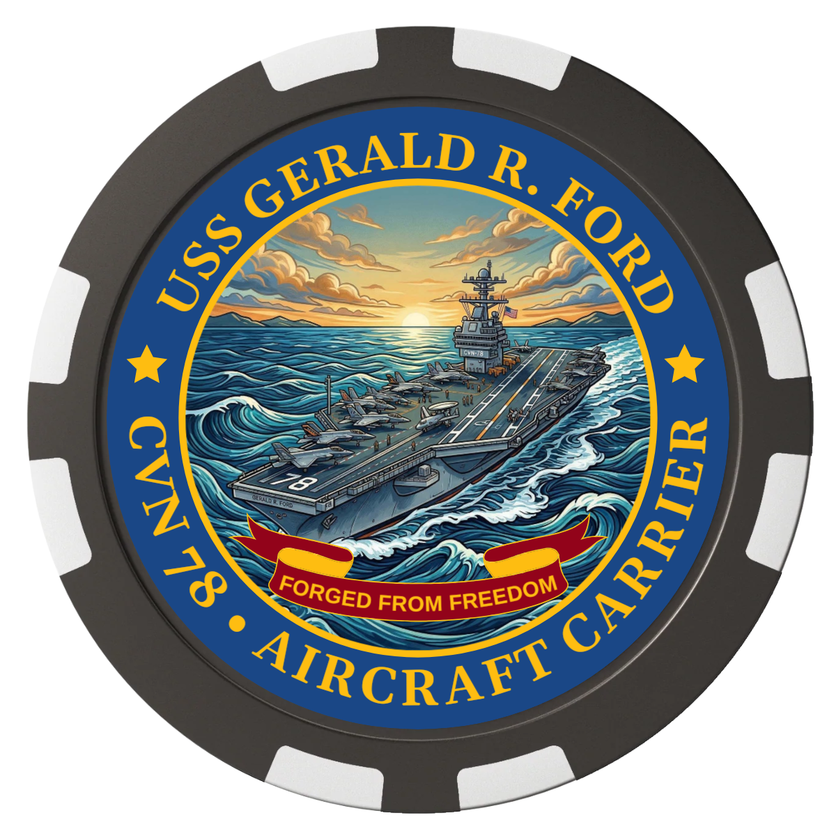 Navy USS Gerald Ford Composite Poker Chips - Black / 8 Stripe - Front