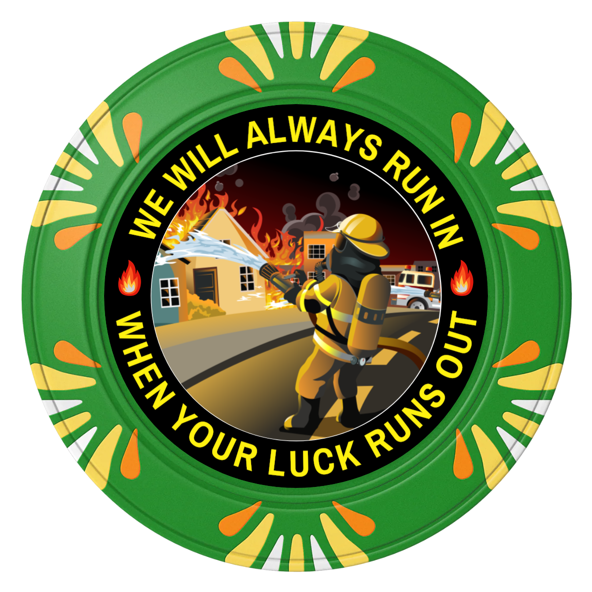 Firefighter Maltese Cross Clay Poker Chips - Green / Macau / 40mm - Front