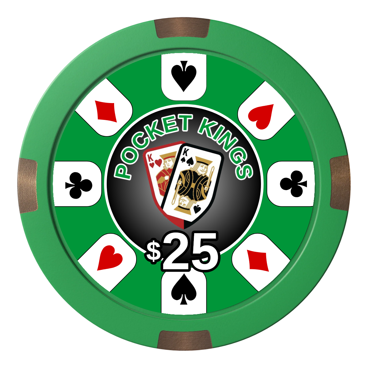 Pocket Kings Composite & Metal Hybrid Poker Chips - Green - Front