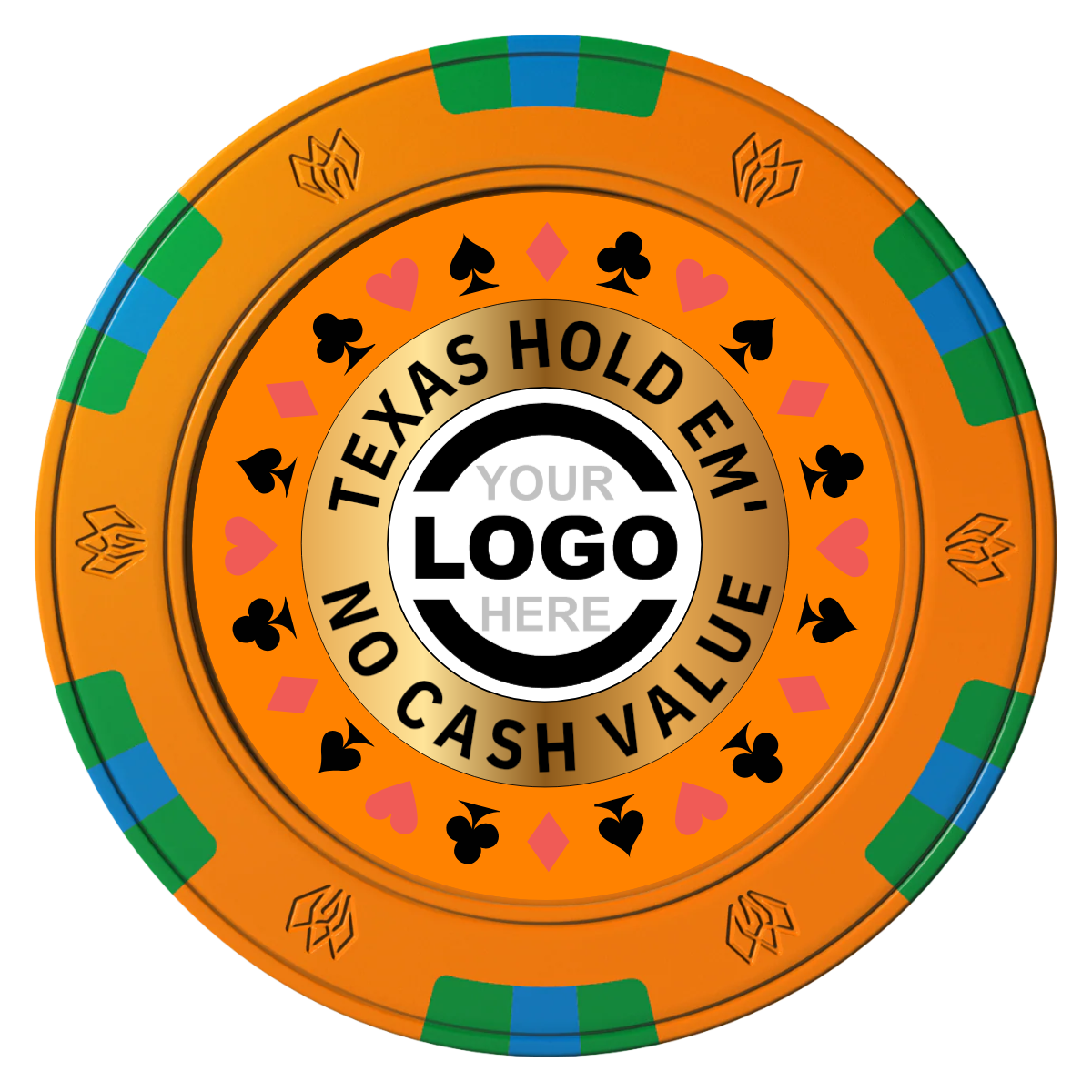 Texas Hold Em' Clay Poker Chips - Orange / 6 Spot Gem / 43mm - Front