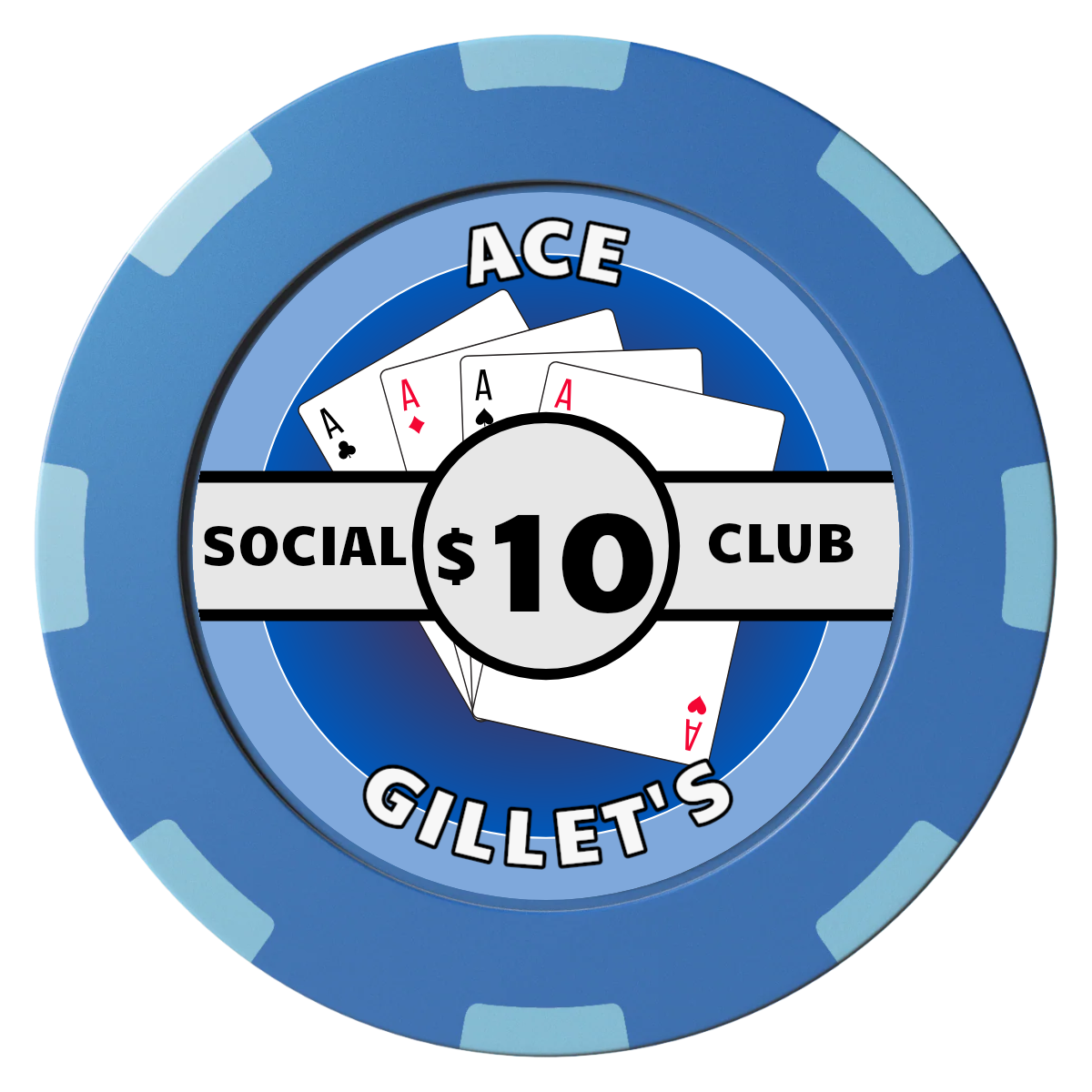 Ace Gillet's Clay Poker Chips - Blue / 8 Spot (2 Tone) / 40mm - Front
