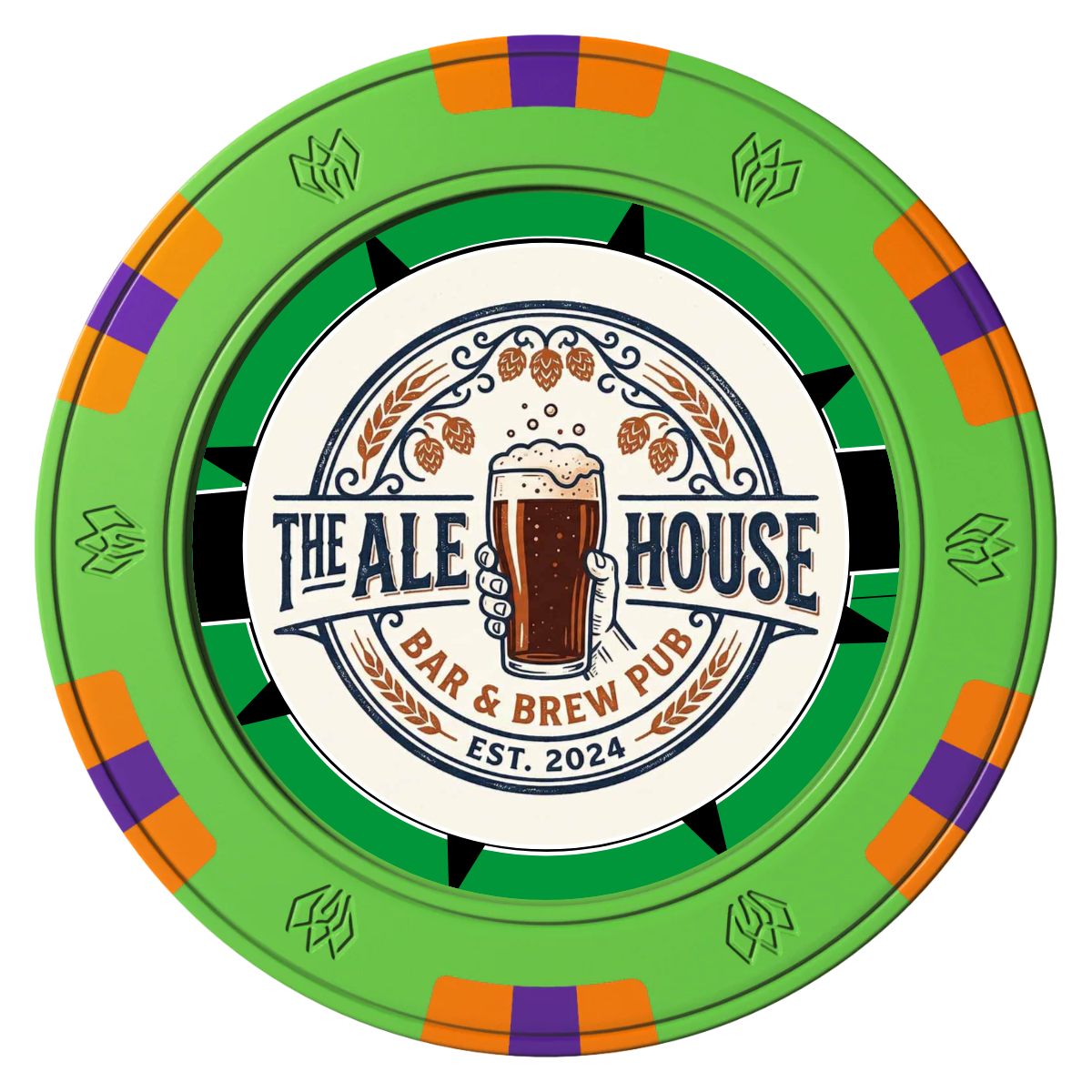 Free Beer Drink Clay Poker Chips - Green / 6 Spot Gem / 40mm - Back