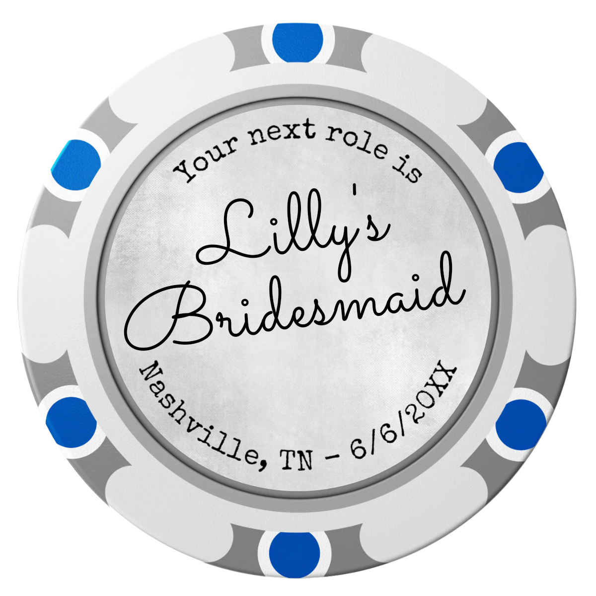 Be My Bridesmaid Simple Clay Poker Chips - White / Monte Carlo / 40mm - Front