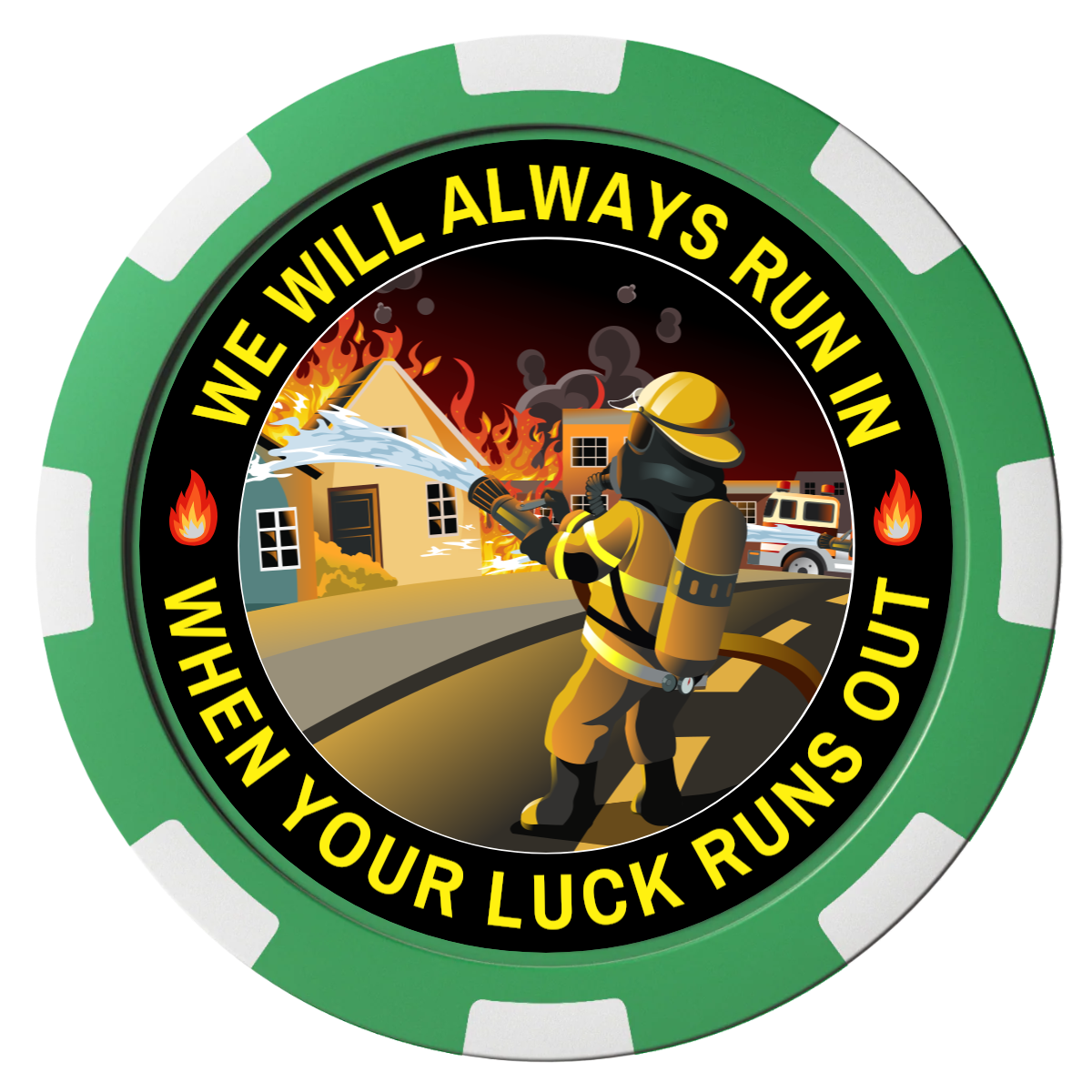Firefighter Maltese Cross Magnetic Composite Poker Chips - Green / 8 Spot - Front