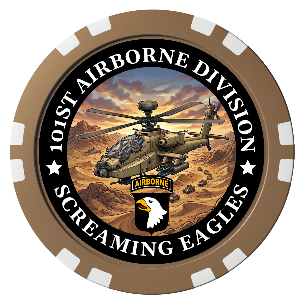 Army Airborne Composite Poker Chips - Brown / Double Stripe - Front