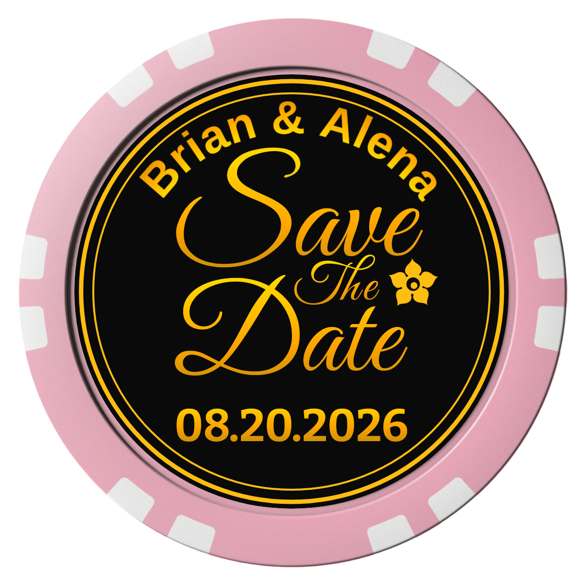 Save the Date Text Composite Poker Chips - Pink / Double Stripe - Front