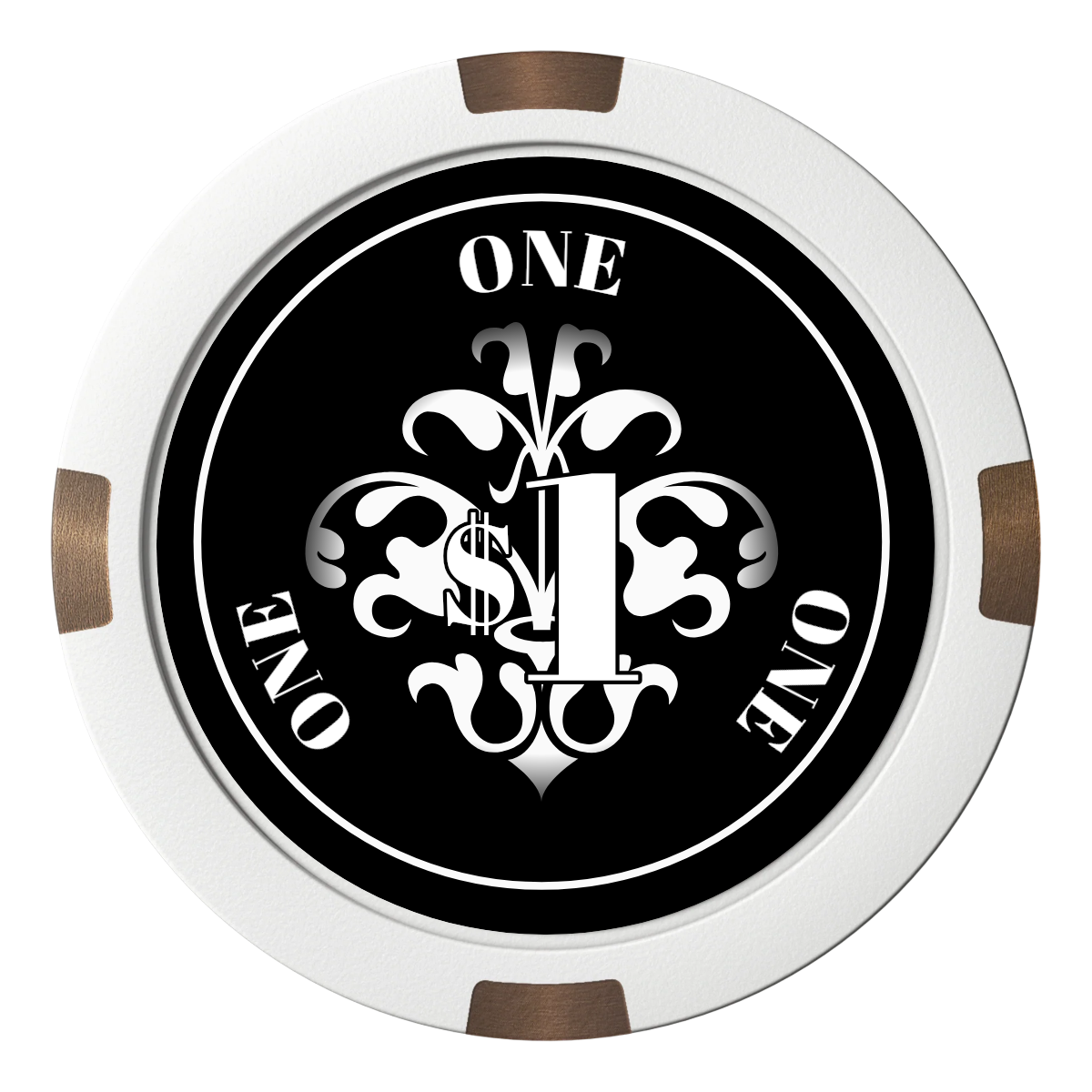 Gothic Revival Composite & Metal Hybrid Poker Chips - White - Front