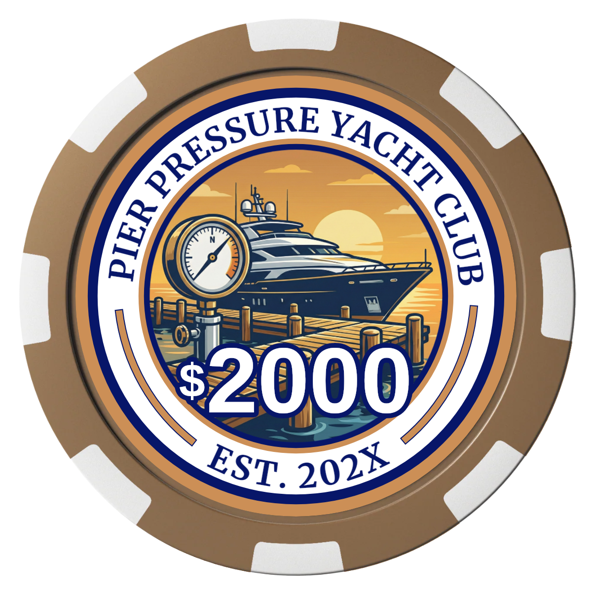 Anchor Down Card Room Composite Poker Chips - Brown / 8 Spot - Front